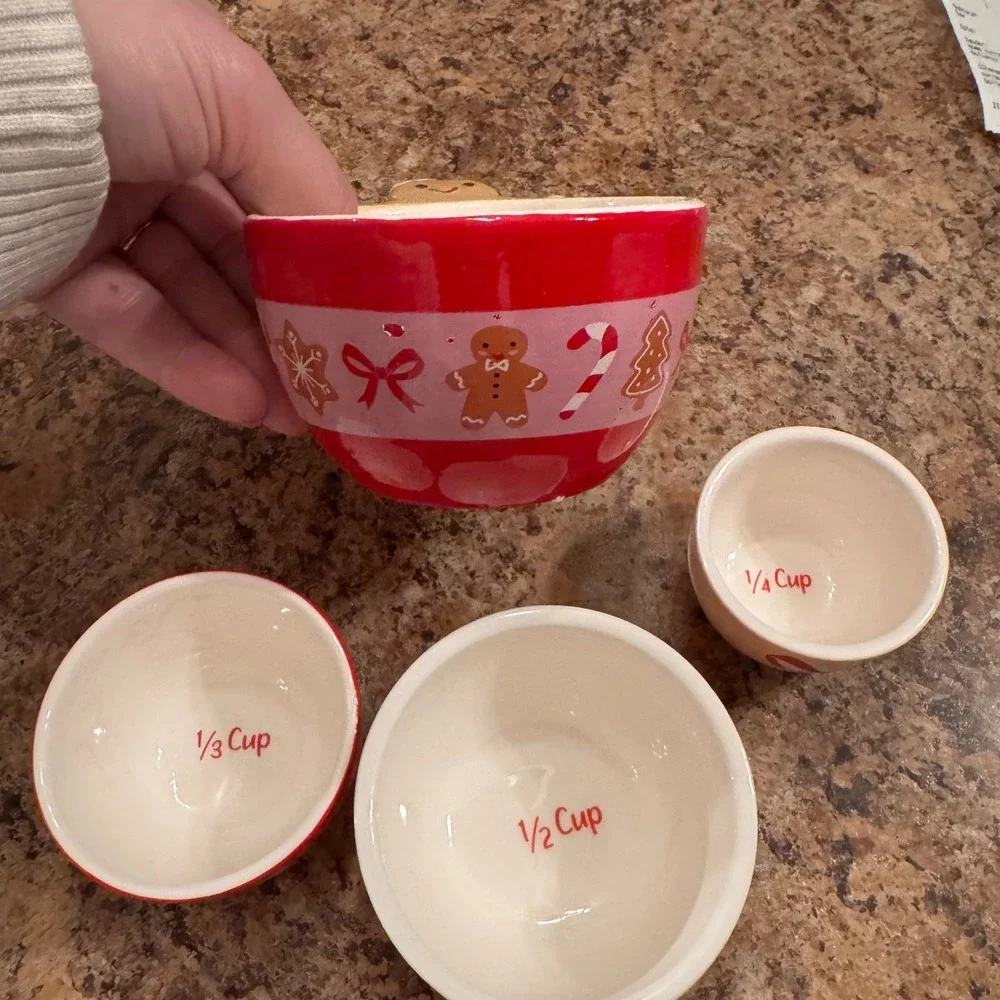 Christmas Gingerbread Man Measuring‎ Nesting Cups Set Stoneware Baking Kitchen